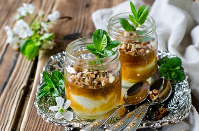 A mixture of honey and walnuts